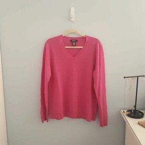 XL Lord & Taylor Hot Pink Fuschia 100% Cashmere V-neck Knit Sweater Luxury Soft